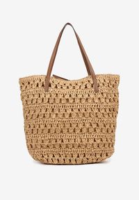 Born2be - Ciemnobeżowa Duża Torebka Plażowa z Plecionki Sepianeva. Kolor: beżowy. Sezon: lato. Rozmiar: duże. Styl: wakacyjny, boho, elegancki, casual