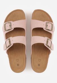 Born2be - Różowe Klasyczne Klapki z Zamszu Naturalnego z Paskami z Klamrami z Regulacją Realie. Okazja: na co dzień. Kolor: różowy. Materiał: zamsz. Wzór: paski. Styl: klasyczny #9