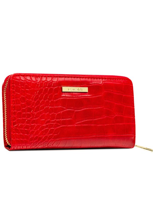 4U CAVALDI - Duży portfel damski na karty odszyty ze skóry ekologicznej tłoczonej czerwony na zatrzask i suwak 4u CAVALDI CHWJ-08. Kolor: czerwony. Materiał: skóra ekologiczna