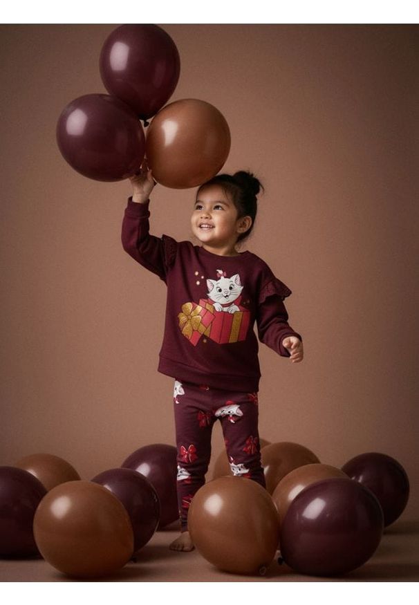 Sinsay - Bawełniana bluza z nadrukiem The Aristocats - bordowy. Kolor: czerwony. Materiał: bawełna. Wzór: nadruk