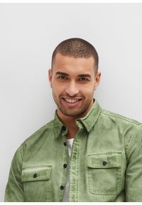 bonprix - Koszula z długim rękawem i efektem wytarcia, z czystej bawełny. Kolor: zielony. Materiał: bawełna. Długość rękawa: długi rękaw. Długość: długie #3