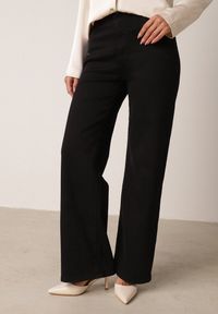 Born2be - Czarne Bawełniane Spodnie Wide Leg z Wysokim Stanem Genime. Okazja: na co dzień, do pracy. Stan: podwyższony. Kolor: czarny. Materiał: bawełna. Styl: casual, klasyczny #3