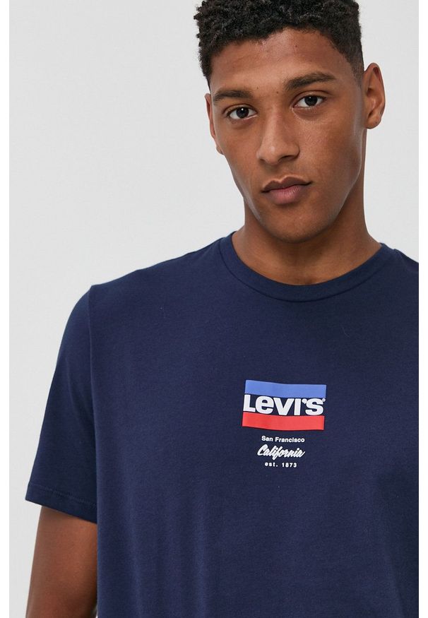 Levi's® - Levi's - T-shirt bawełniany. Okazja: na co dzień, na spotkanie biznesowe. Kolor: niebieski. Materiał: bawełna. Wzór: nadruk. Styl: biznesowy, casual