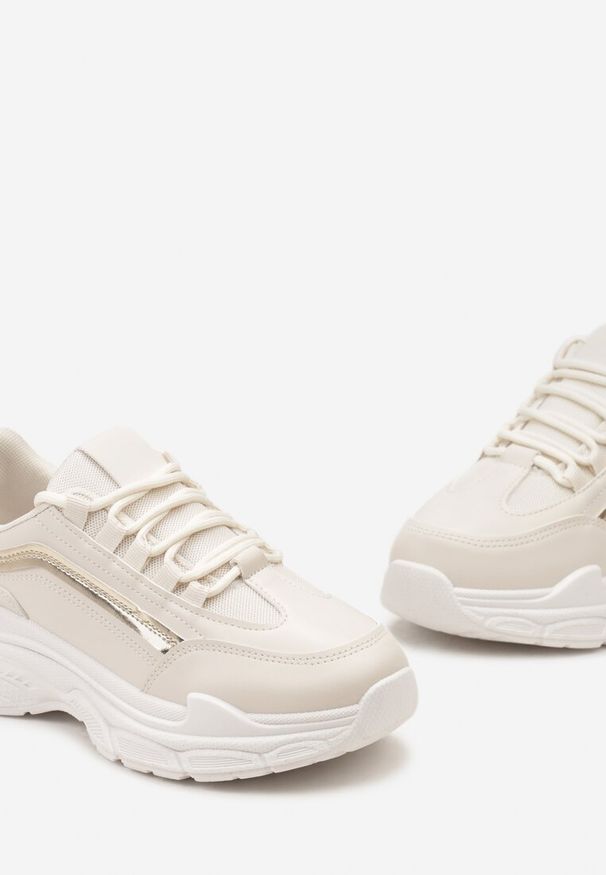 Renee - Beżowe Casualowe Sneakersy z Ekoskóry z Ozdobnymi Wstawkami i Sznurowaniem Melindia. Okazja: na co dzień. Kolor: beżowy