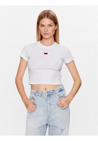 Hugo - HUGO T-Shirt Deluisa 50489120 Biały Slim Fit. Kolor: biały. Materiał: bawełna