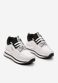 Renee - Biało-Czarne Wsuwane Sznurowane Sneakersy na Platformie Aplemia. Nosek buta: okrągły. Zapięcie: bez zapięcia. Kolor: biały. Materiał: materiał. Obcas: na platformie. Wysokość obcasa: niski
