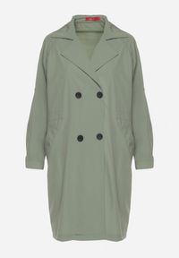 Born2be - Jasnozielony Dwurzędowy Płaszcz z Bawełną i Regulowanymi Rękawami Ściągany z Tyłu Paskiem Mevalina. Okazja: do pracy. Kolor: zielony. Materiał: bawełna. Styl: klasyczny, elegancki #3