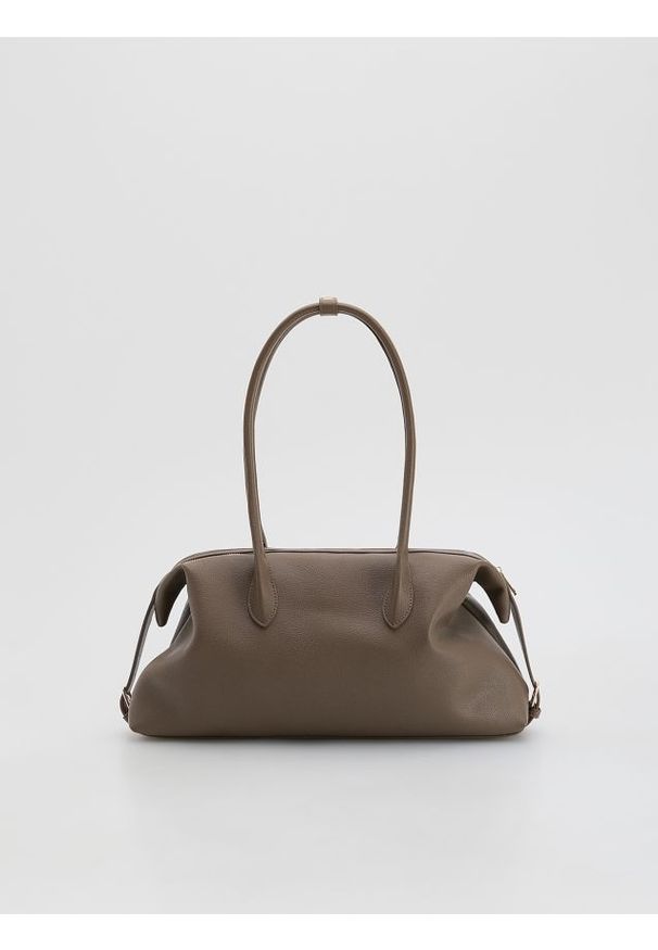 Reserved - Torebka shopper z paskami - brązowy. Kolor: brązowy. Materiał: skórzane