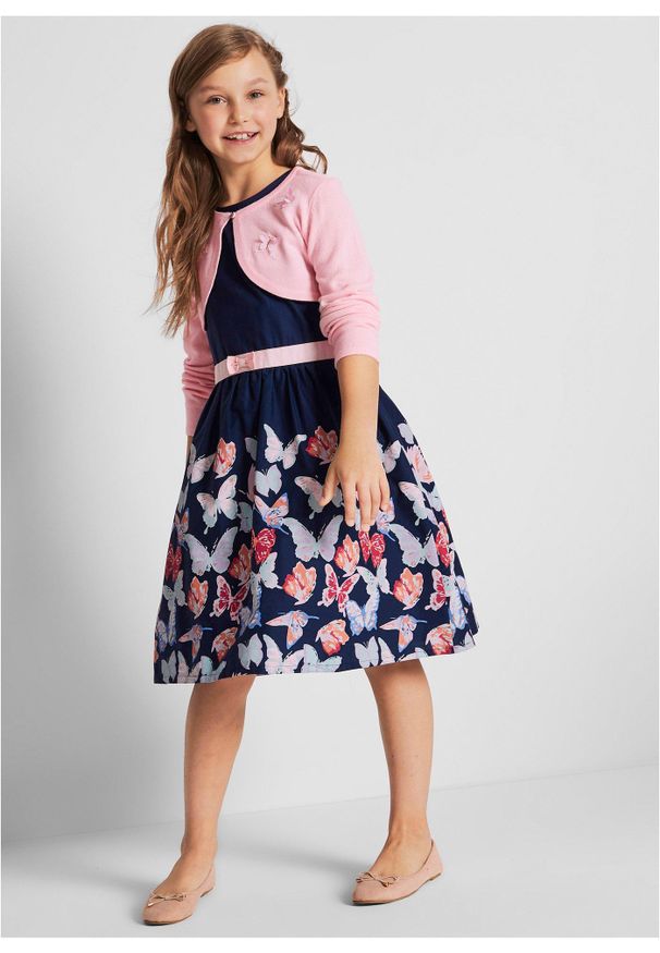 bonprix - Bolerko dzianinowe z aplikacją z motywem motyli. Kolor: różowy. Materiał: dzianina. Wzór: aplikacja