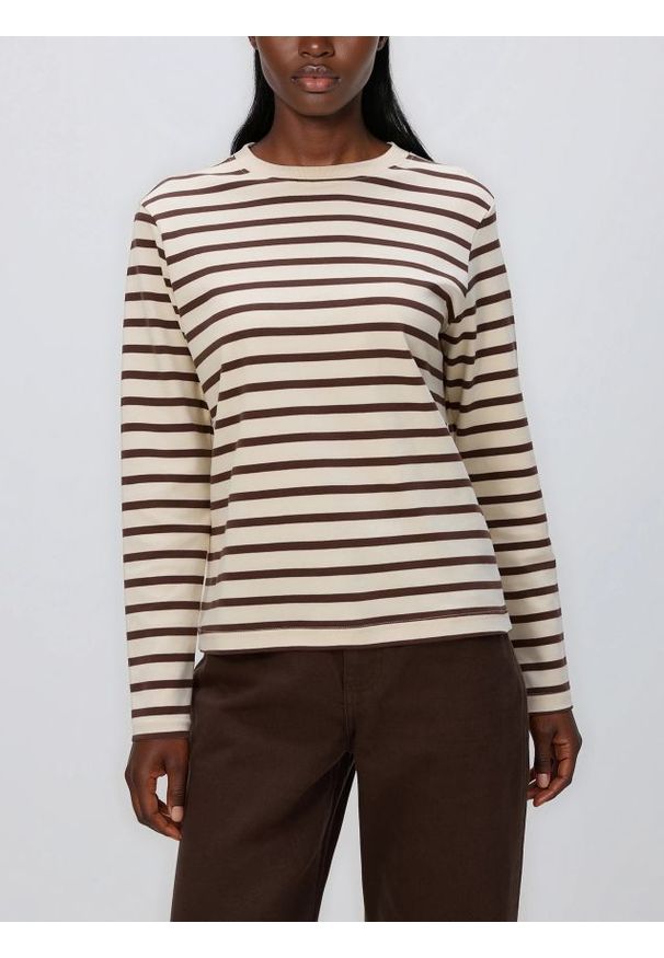 Reserved - Longsleeve z merceryzowanej bawełny - brązowy. Kolor: brązowy. Materiał: bawełna. Długość rękawa: długi rękaw