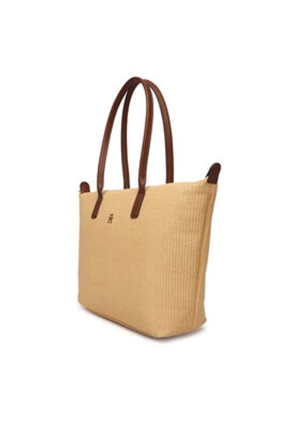 TOMMY HILFIGER - Tommy Hilfiger Torebka Popette Tote Raffia AW0AW18528 Beżowy. Kolor: beżowy