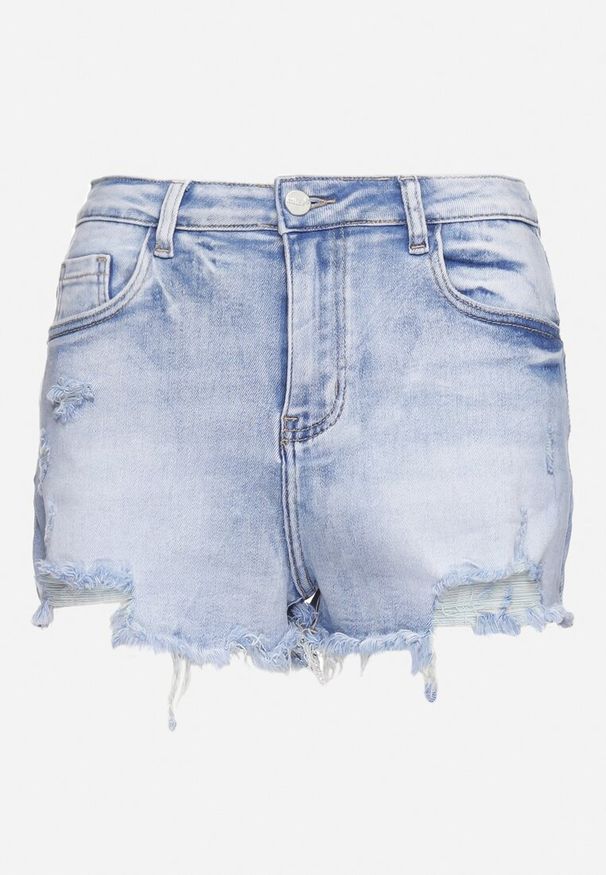 Born2be - Niebieskie Jeansowe Szorty z Wysokim Stanem i Ozdobnymi Przetarciami Tiella. Stan: podwyższony. Kolor: niebieski. Materiał: jeans. Sezon: lato. Styl: elegancki, młodzieżowy