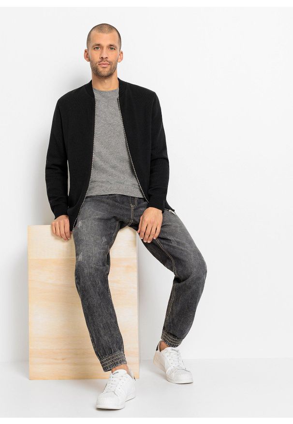 bonprix - Sweter rozpinany z bawełny z recyklingu. Kolor: czarny. Materiał: bawełna