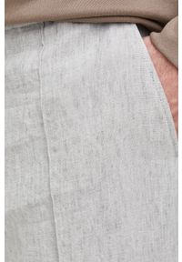 Emporio Armani Spodnie lniane męskie kolor szary proste. Okazja: na co dzień. Kolor: szary. Materiał: len. Styl: casual