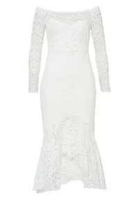 Sukienka z koronką bonprix biel wełny. Okazja: na wesele, na ślub cywilny. Kolor: biały. Materiał: wełna, koronka. Wzór: koronka #1