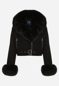 Born2be - Czarna Ocieplana Kurtka Ramoneska z Futrem przy Kołnierzu i Rękawach Mevesala. Kolor: czarny. Materiał: futro. Długość: krótkie #6