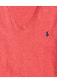 Ralph Lauren - RALPH LAUREN - Czerwony sweter w serek. Typ kołnierza: dekolt w serek. Kolor: czerwony. Materiał: bawełna. Wzór: aplikacja, haft. Sezon: wiosna #5
