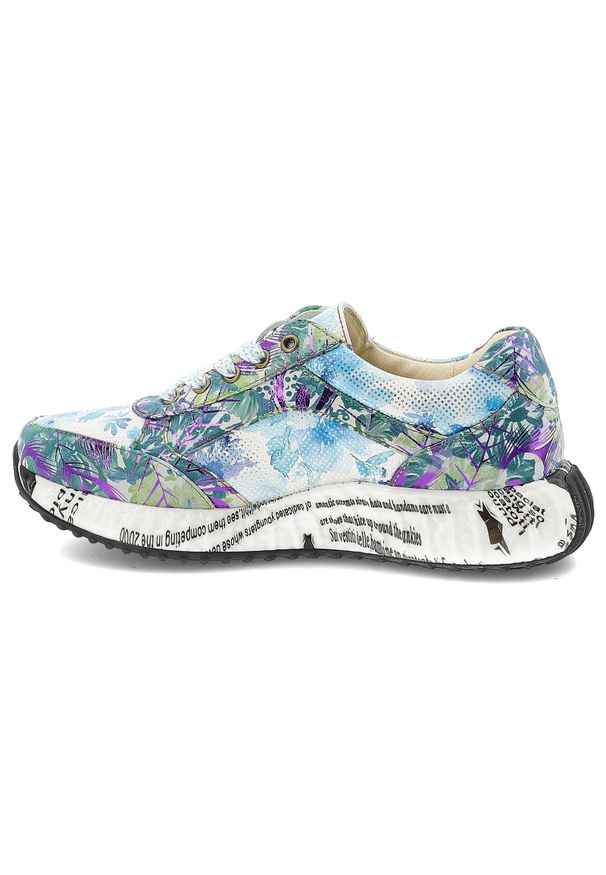 Niebieskie Sneakersy Laura Vita Eleganckie Obuwie Damskie Edycja Limitowana. Zapięcie: sznurówki. Kolor: biały. Materiał: materiał. Szerokość cholewki: normalna. Wzór: kolorowy, kwiaty, aplikacja. Styl: elegancki