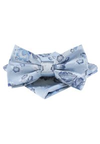 Mucha Męska w Zestawie z Poszetką - Alties - Błękitna w Kwiaty. Kolor: niebieski. Wzór: kwiaty. Styl: elegancki, sportowy #1