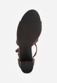 Renee - Brązowe Sandały Soft Fit VICES na Obcasie w Stylu Botków z Elastyczną Ażurową Cholewką Comfort Omphopis. Zapięcie: rzepy. Kolor: brązowy. Materiał: materiał, jeans. Wzór: ażurowy. Obcas: na obcasie. Wysokość obcasa: średni #6