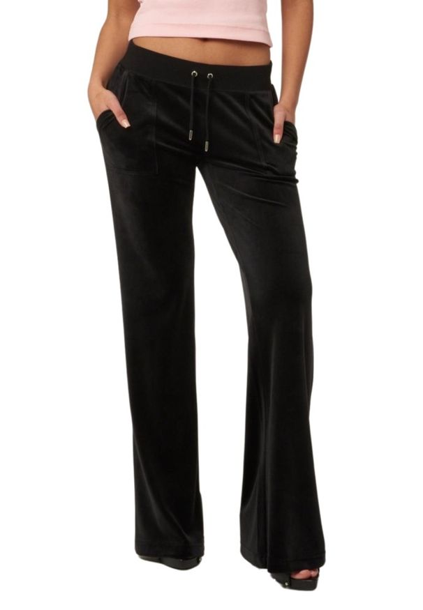 Juicy Couture - JUICY COUTURE Czarne spodnie dresowe damskie Layla Low Rise. Kolor: czarny. Materiał: dresówka