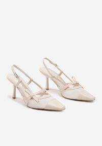 Born2be - Beżowe Czółenka na Szpilce z Przezroczystą Cholewką i Odkrytą Piętą Findexis. Zapięcie: sprzączka. Kolor: beżowy. Materiał: jeans. Szerokość cholewki: normalna. Obcas: na szpilce. Styl: elegancki #6