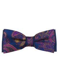 Modini - Granatowa mucha z poszetką - paisley A184. Kolor: niebieski. Materiał: poliester, tkanina. Wzór: paisley. Styl: elegancki #1