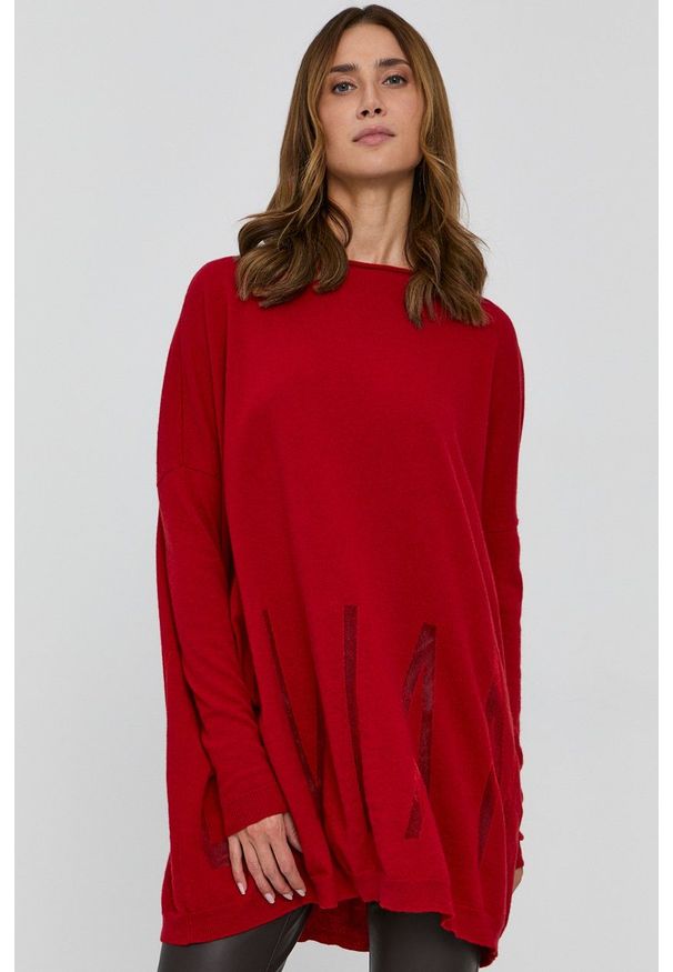 Liviana Conti - Sweter wełniany. Kolor: czerwony. Materiał: wełna. Długość rękawa: długi rękaw. Długość: długie