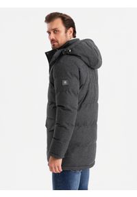 Ombre Clothing - Długa ciepła kurtka męska typu parka z wełną – czarny melanż V2 OM-JALJ-0217 - XXL. Kolor: czarny. Materiał: wełna. Długość: długie. Wzór: melanż #6