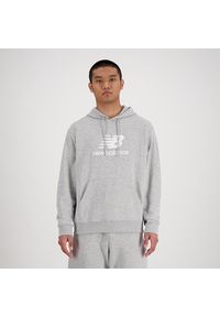 Bluza męska New Balance MT41501AG – szara. Kolor: szary. Materiał: bawełna, poliester, tkanina, dresówka. Wzór: aplikacja