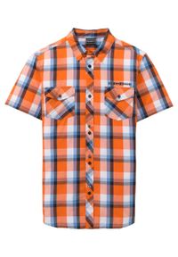 Koszula z krótkim rękawem Slim Fit bonprix pomarańczowy w kratę. Kolor: pomarańczowy. Długość rękawa: krótki rękaw. Długość: krótkie. Wzór: nadruk