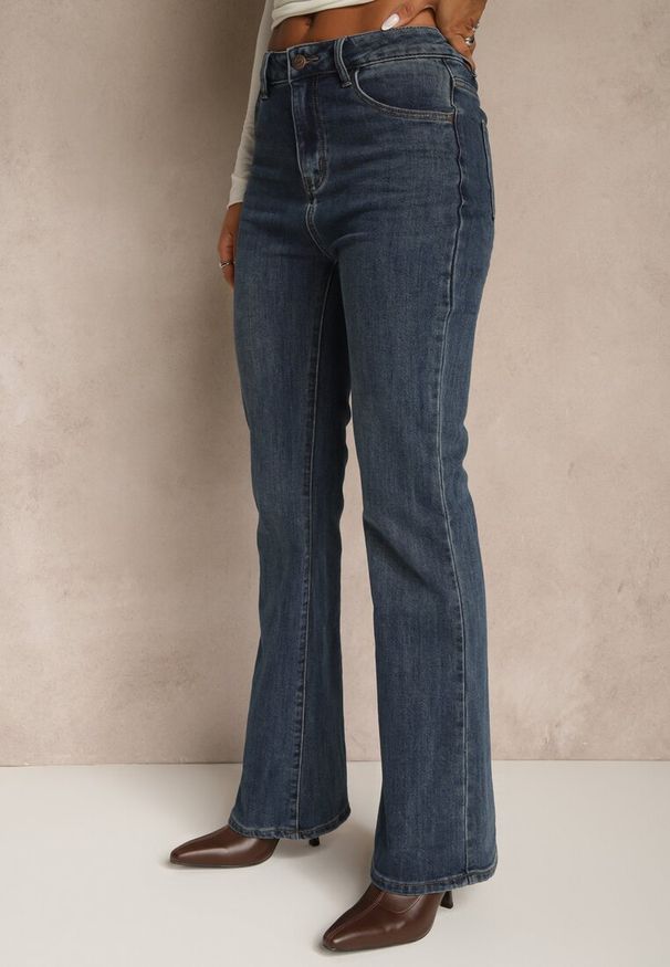 Renee - Niebieskie Jeansy z Domieszką Wiskozy o Kroju Flare High Waist Alendria. Okazja: na imprezę. Stan: podwyższony. Kolor: niebieski. Styl: elegancki