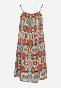 Born2be - Pomarańczowo-Niebieska Bawełniana Sukienka o Rozkloszowanym Kroju na Ramiączkach Tesarae. Okazja: na co dzień, na plażę. Typ kołnierza: dekolt kwadratowy. Kolor: pomarańczowy. Materiał: bawełna. Długość rękawa: na ramiączkach. Sezon: lato. Styl: casual #2