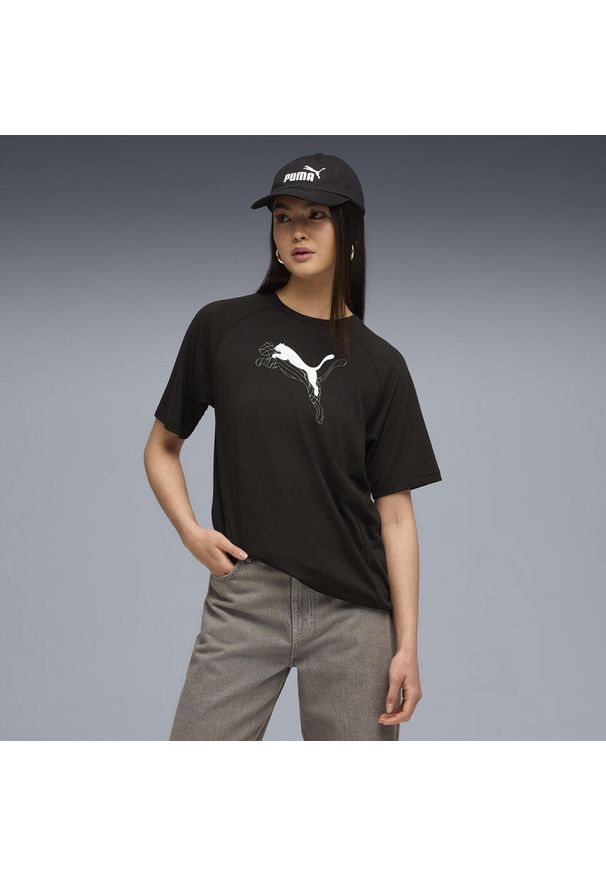 Puma - Damska koszulka Evostripe o luźnym kroju z grafiką PUMA Black. Kolor: czarny. Sport: fitness