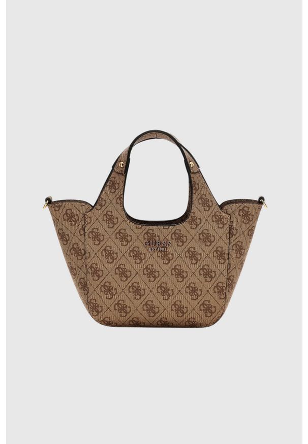 Guess - GUESS Beżowa torebka damska Calista 2 In 1 Mini. Kolor: beżowy. Materiał: skórzane