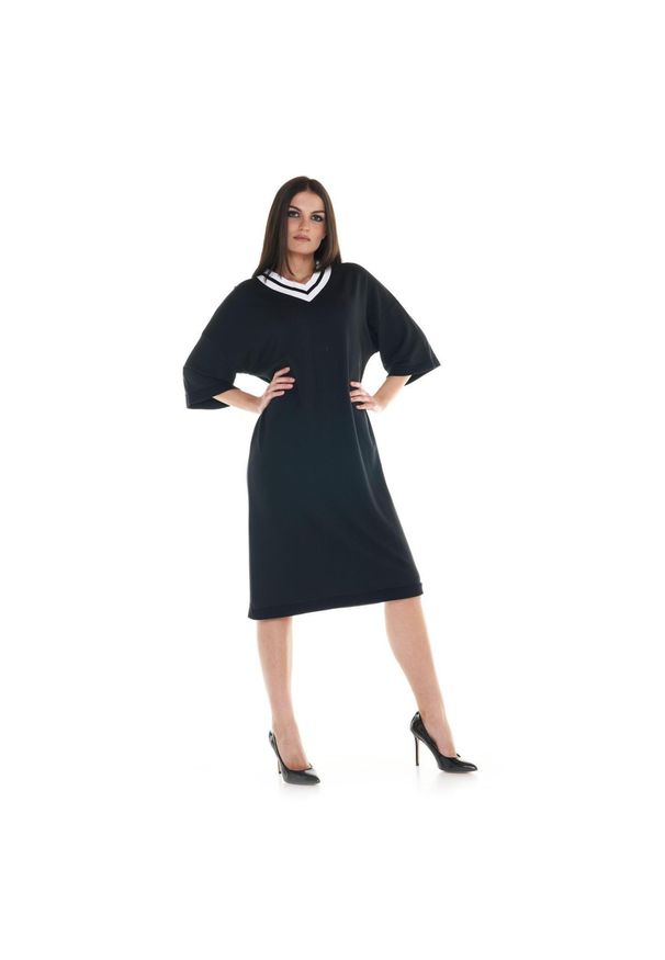 LEONE 1947 APPAREL - Czarno-biała sukienka damska o swobodnym kroju. Kolor: czarny. Materiał: tkanina, dresówka