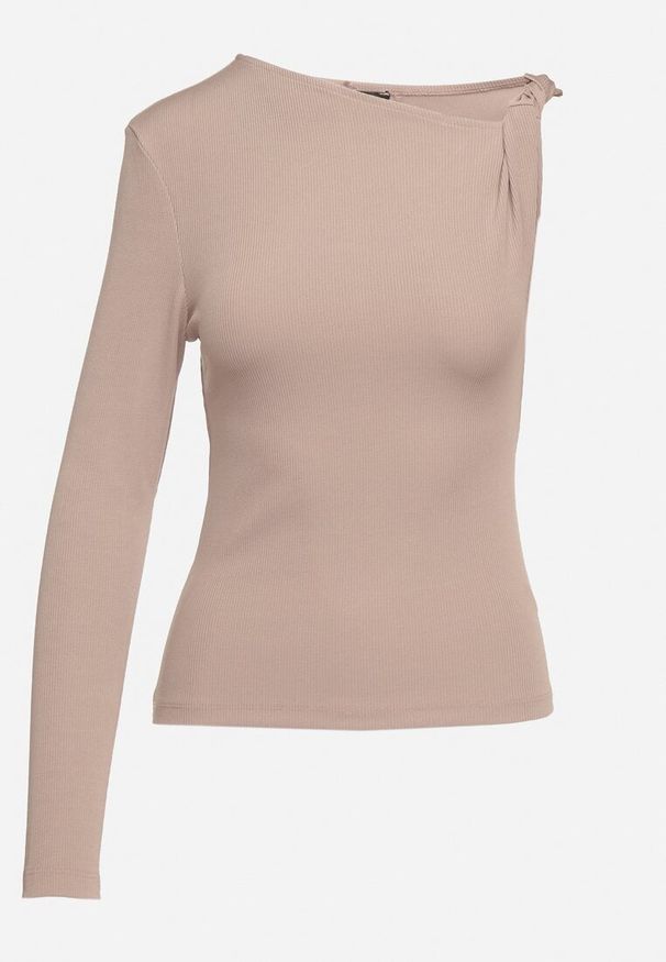 Born2be - Beżowa Asymetryczna Bluzka z Dzianiny Ahemilla. Kolor: beżowy. Materiał: dzianina. Długość rękawa: długi rękaw. Długość: długie. Styl: elegancki