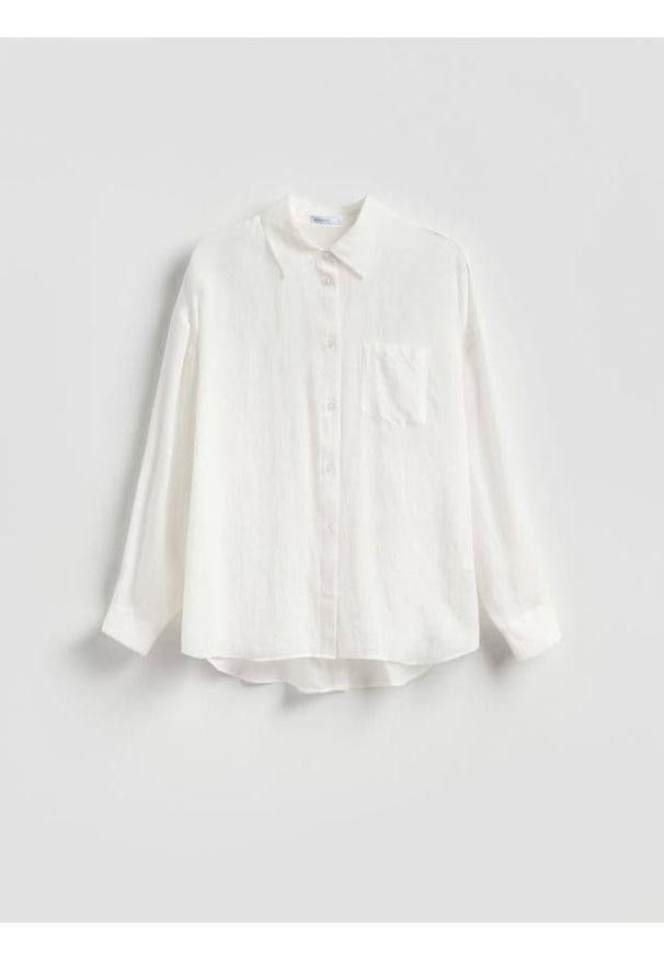 Reserved - Koszula z lyocellem - biały. Kolor: biały. Materiał: tkanina. Wzór: gładki