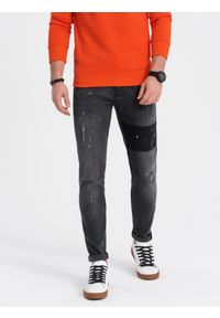 Ombre Clothing - Spodnie męskie jeansowe SKINNY FIT - czarne V1 - Rozmiar: XXL. Kolor: czarny. Materiał: jeans. Wzór: aplikacja