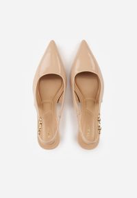 Renee - Ciemnobeżowe Eleganckie Szpilki Slingback VICES z Ozdobną Aplikacją przy Pasku Natera. Zapięcie: pasek. Kolor: beżowy. Wzór: aplikacja. Obcas: na szpilce. Styl: elegancki. Wysokość obcasa: średni #9