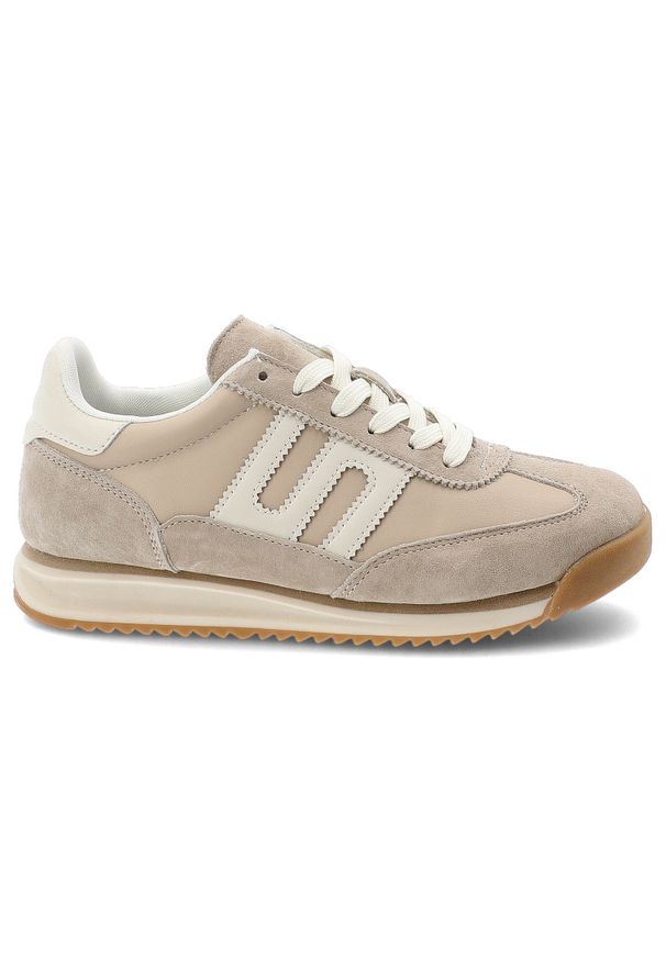 Sneakersy damskie Filippo, cholewka ze skóry naturalnej zamszowej i licowej wiązany fason z zabudowanym przodem sportowy design, beżowe, DP7686/26. Okazja: na co dzień. Zapięcie: sznurówki. Kolor: beżowy. Materiał: zamsz, skóra. Szerokość cholewki: normalna. Sport: turystyka piesza