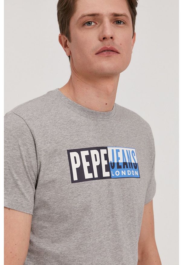 Pepe Jeans - T-shirt Gelu. Kolor: szary. Materiał: guma. Wzór: nadruk