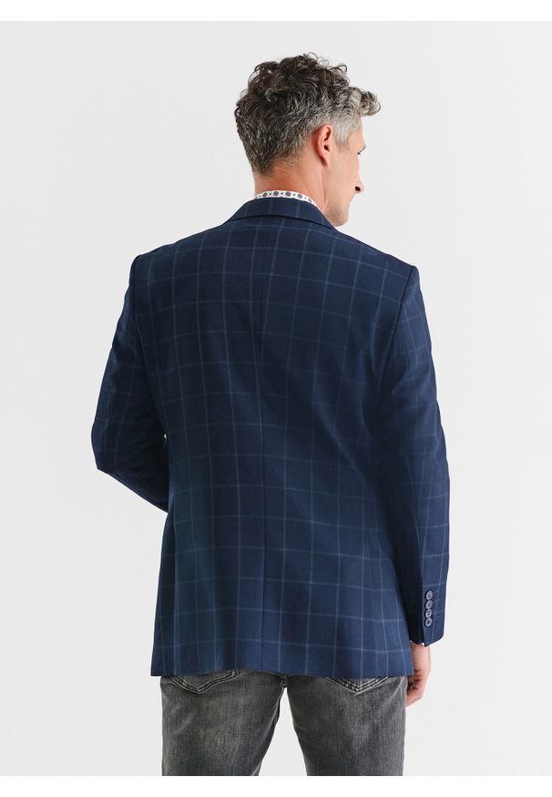 Pako Lorente - PAKO LORENTE – Granatowa marynarka garniturowa w kratę. Kolor: niebieski. Materiał: poliester, elastan, wiskoza. Wzór: kratka. Styl: klasyczny
