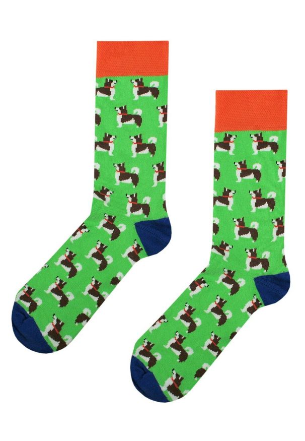 His Story - Skarpetki Bawełniane - Tematyczne - Zielone w Pieski. Kolor: zielony. Materiał: elastan, bawełna, poliamid