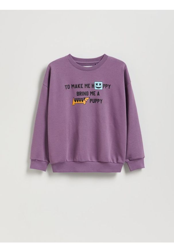 Reserved - Bluza z nadrukiem - fioletowy. Kolor: fioletowy. Materiał: bawełna, dzianina. Wzór: nadruk