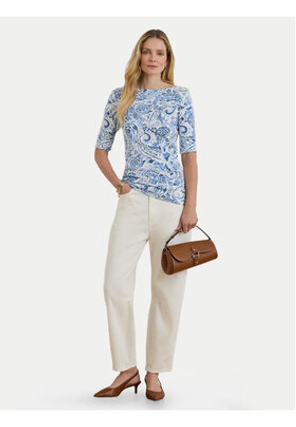 Lauren Ralph Lauren - LAUREN RALPH LAUREN Bluzka 200P09110001 Niebieski jasny Slim Fit. Kolor: niebieski. Materiał: bawełna