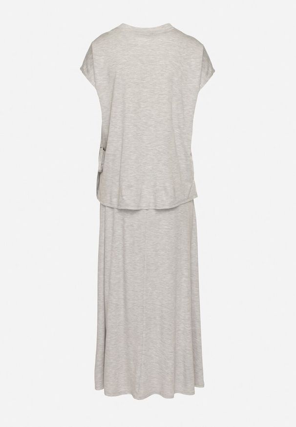 Born2be - Szary Komplet z Wiskozą Spódnica i Bluzka z Wiązaniem Davissael. Kolor: szary. Materiał: wiskoza