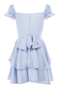 Born2be - Niebieska Sukienka Aikialla. Typ kołnierza: kołnierz z falbankami. Kolor: niebieski. Materiał: materiał, tkanina. Wzór: aplikacja, gładki, jednolity. Długość: mini #7