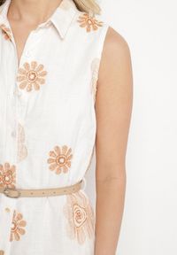 Born2be - Jasnobeżowa Bawełniana Sukienka Koszulowa w Haftowane Kwiaty z Paskiem z Klamrą Turivana. Okazja: na co dzień. Kolor: beżowy. Materiał: bawełna. Wzór: haft, kwiaty. Typ sukienki: koszulowe. Styl: klasyczny, casual, elegancki #4