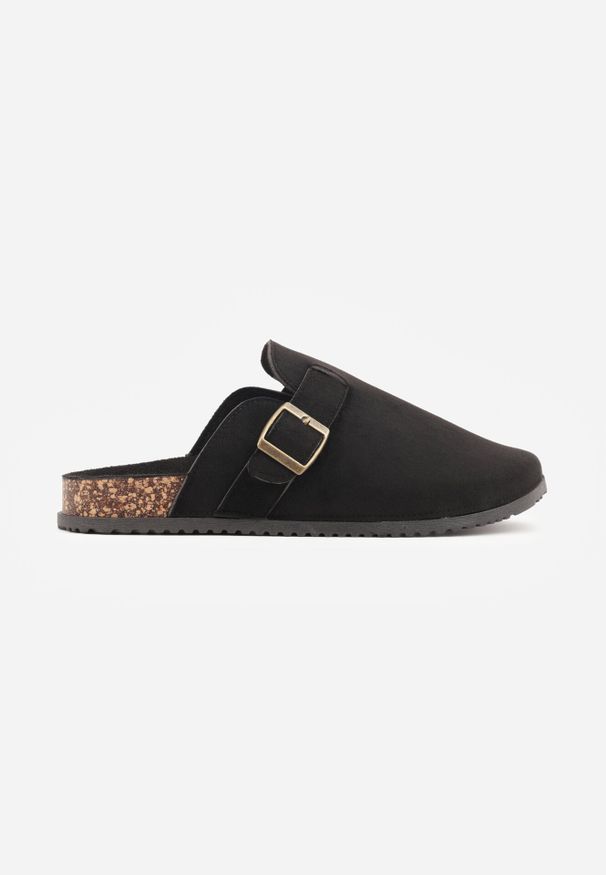 Born2be - Czarne Klapki Typu Chodaki na Korkowej Podeszwie Andrena. Okazja: na co dzień. Kolor: czarny. Materiał: jeans, len. Styl: casual, klasyczny
